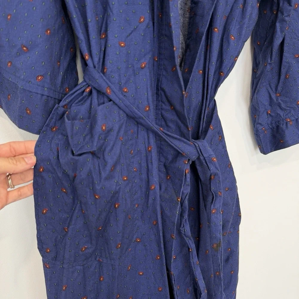 Vintage Christian Dior Monsieur Navy Cotton Kimono Lounge Robe One Size